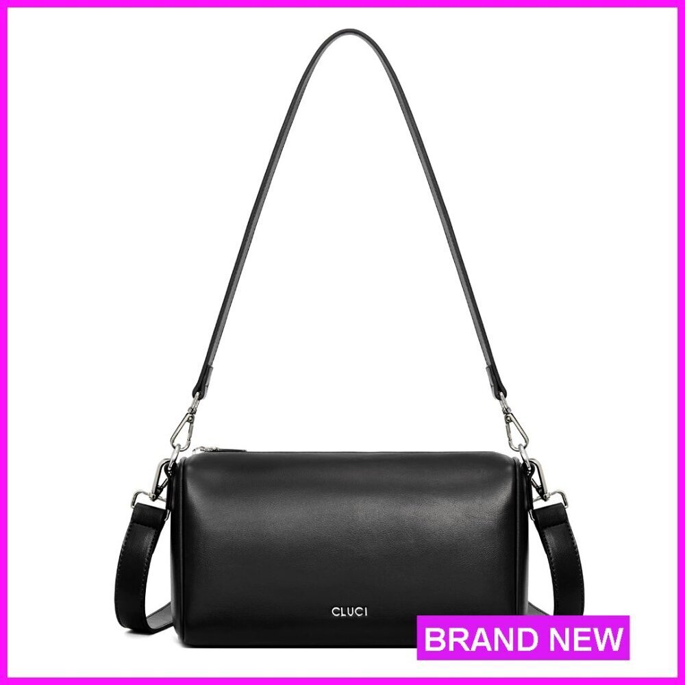 Minimalist Barrel Crossbody Purse with 2 Detachable Straps, Vegan Leather